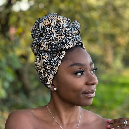 Afrikaanse Beige / grijze hoofddoek - headwrap, Kleding | Dames, Hoeden en Petten, Nieuw, Ophalen of Verzenden