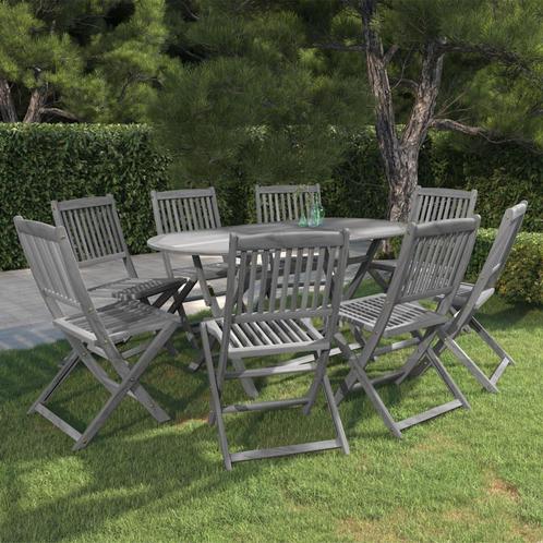 vidaXL 9-delige Tuinset massief acaciahout grijs, Tuin en Terras, Tuinsets en Loungesets, Tuinset, Nieuw, 8 zitplaatsen, Hardhout