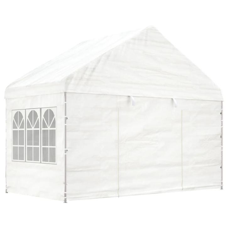 Paviljoen Prieel met dak 4,08x2,23x3,22 m PE wit, Tuin en Terras, Partytenten, Nieuw, Verzenden