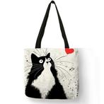 Katten linnen schoudertas/shopper/tote bag | Lovely Cat, Ophalen of Verzenden, Nieuw, Wit, Shopper