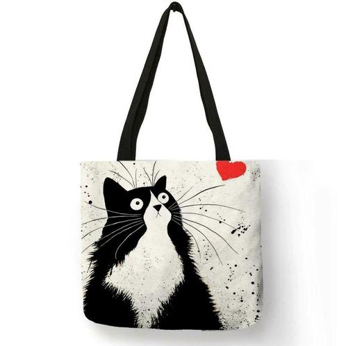 Katten linnen schoudertas/shopper/tote bag | Lovely Cat, Sieraden, Tassen en Uiterlijk, Tassen | Damestassen, Shopper, Wit, Nieuw