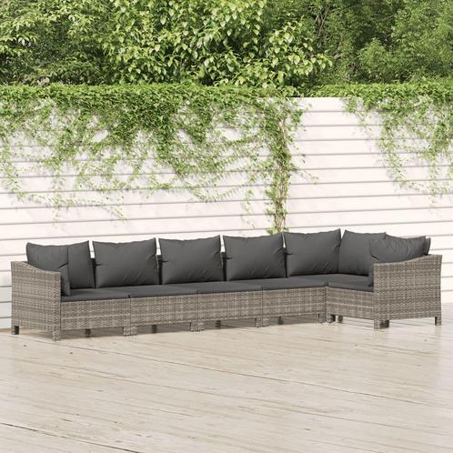 vidaXL 6-delige Loungeset met kussens poly rattan grijs, Tuin en Terras, Tuinsets en Loungesets, Loungeset, Nieuw, Rotan, Verzenden
