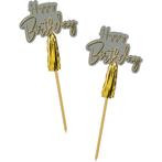 Happy Birthday Parasol Prikkers Golden Dawn 12cm 12st, Verzenden, Nieuw