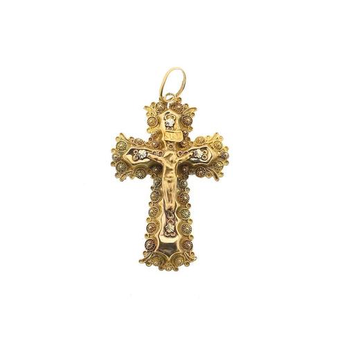 Gouden antieke hanger van een kruis met corpus | INRI, Sieraden, Tassen en Uiterlijk, Bedels, Gebruikt, Overige merken, Goud, Ophalen of Verzenden