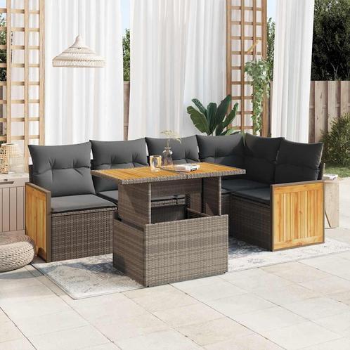 vidaXL 6-delige Loungeset met kussens poly rattan acacia, Tuin en Terras, Tuinsets en Loungesets, Loungeset, Nieuw, Rotan, Verzenden