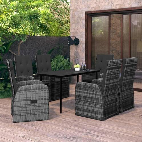 vidaXL 7-delige Tuinset met kussens grijs, Tuin en Terras, Tuinsets en Loungesets, Tuinset, Nieuw, 6 zitplaatsen, Rotan, Verzenden