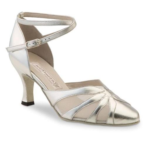 Dames Dansschoen met Dichte Teen - Zilver Leer - Hak 6,5 cm, Sport en Fitness, Ballet, Verzenden