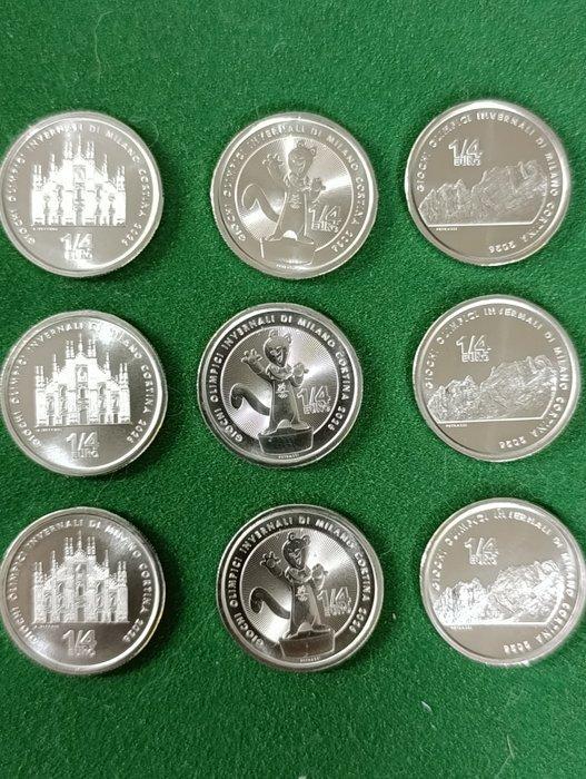 Italië. 1/4 Euro 2025 Milano Cortina (9 monete) (Zonder, Postzegels en Munten, Munten | Europa | Niet-Euromunten