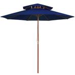 vidaXL Parasol dubbeldekker met houten paal 270 cm blauw, Verzenden, Nieuw, Minder dan 1 meter