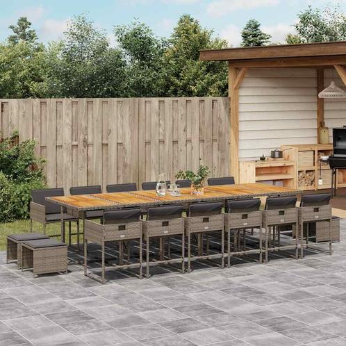 vidaXL 17-delige Tuinset met kussens poly rattan grijs, Tuin en Terras, Tuinsets en Loungesets, Tuinset, Nieuw, 6 zitplaatsen