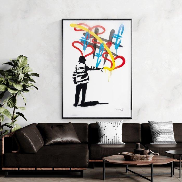 RAM - Vs Banksy Cop - Spreading Love - XL Size, Antiek en Kunst, Kunst | Schilderijen | Modern