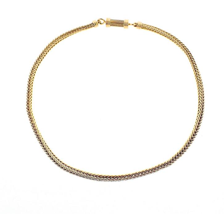 Exclusief; 18 Krt. Gouden vossenstaart schakel collier |..., Sieraden, Tassen en Uiterlijk, Kettingen, Overige kleuren, Gebruikt