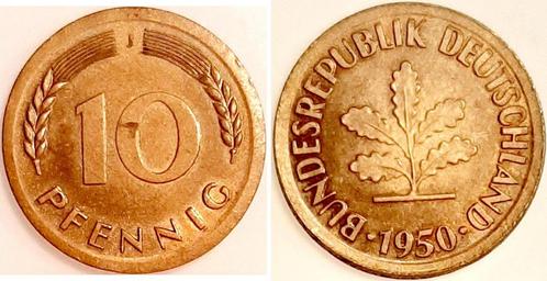 1950j Duitsland 10 Pfennig 1950 J zu groß 22,2 mm, sehr b.., Postzegels en Munten, Munten | Europa | Niet-Euromunten, Verzenden