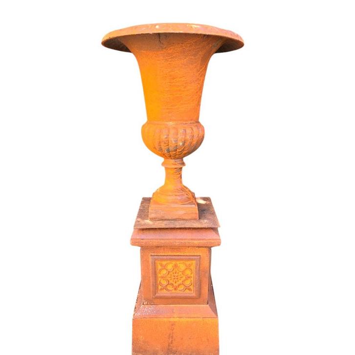 Tuinvaas op zuil – 118 cm – gietijzer – Frans ontwerp, Tuin en Terras, Tuinvazen, Ophalen of Verzenden