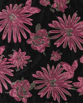 Jacquard Bloemen Lurex Roze/Zwart, Hobby en Vrije tijd, Stoffen en Lappen, Zwart, Nieuw