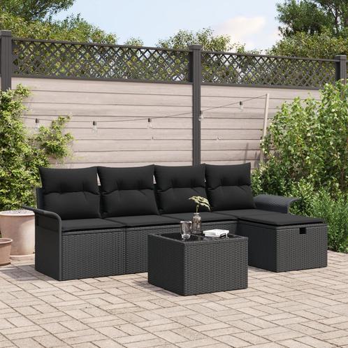 vidaXL 6-delige Tuinbankenset met kussens poly rattan zwart, Tuin en Terras, Tuinsets en Loungesets, Nieuw, Rotan, Verzenden