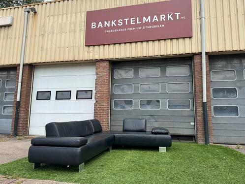 Hoekbank Montel bank zwart leer design bankstel  ZGAN, Huis en Inrichting, Banken | Bankstellen, Hoekbank, Zo goed als nieuw, Hout