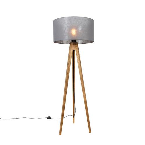Landelijke tripod vintage hout met kap donkergrijs 50 cm -, Huis en Inrichting, Lampen | Vloerlampen, Nieuw, Overige materialen