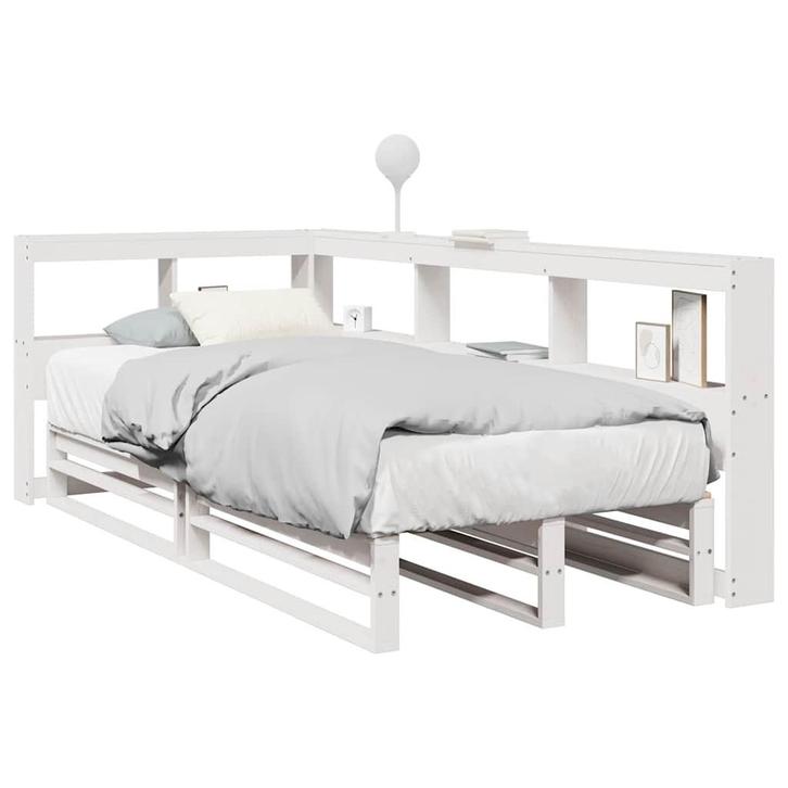 vidaXL Bed met boekenkast zonder matras grenenhout wit, Huis en Inrichting, Slaapkamer | Bedden, 90 cm, 190 cm of minder, Wit