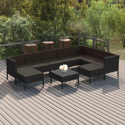 vidaXL 10-delige Loungeset met kussens poly rattan zwart, Tuin en Terras, Tuinsets en Loungesets, Loungeset, Nieuw, Rotan, Verzenden