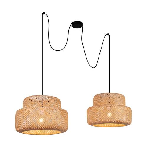 Japandi hanglamp zwart met bamboe 2-lichts - Kea, Huis en Inrichting, Lampen | Hanglampen, Nieuw, Overige materialen, 75 cm of meer
