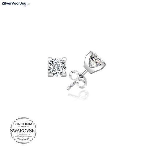Zilveren Swarovski zirconia solitaire studs, Sieraden, Tassen en Uiterlijk, Oorbellen, Nieuw, Verzenden
