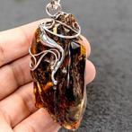 Zilveren hanger met ruwe cognac-amber - een echt uniek, Antiek en Kunst