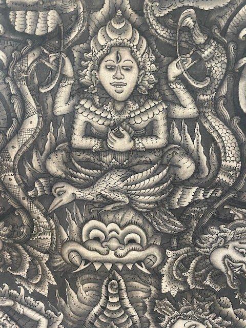 Balinese Ubud-schilderkunst 92 cm - Linnen - Indonesië - 20e, Antiek en Kunst, Kunst | Niet-Westerse kunst