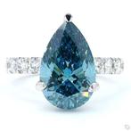 Ring - 18 karaat Witgoud - 6.02ct. tw. Blauw Diamant (Fancy, Nieuw