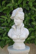 sculptuur, Busto Donna con cappello - 50 cm - Wit, Antiek en Kunst