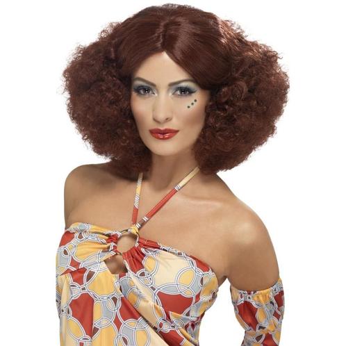 Bruine afro pruik met middenscheiding voor dames - Afropru.., Hobby en Vrije tijd, Feestartikelen, Verzenden