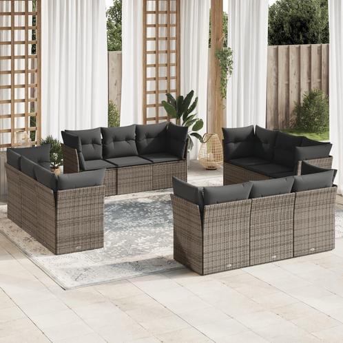 vidaXL 12-delige Loungeset met kussens poly rattan grijs, Tuin en Terras, Tuinsets en Loungesets, Loungeset, Nieuw, Rotan, Verzenden