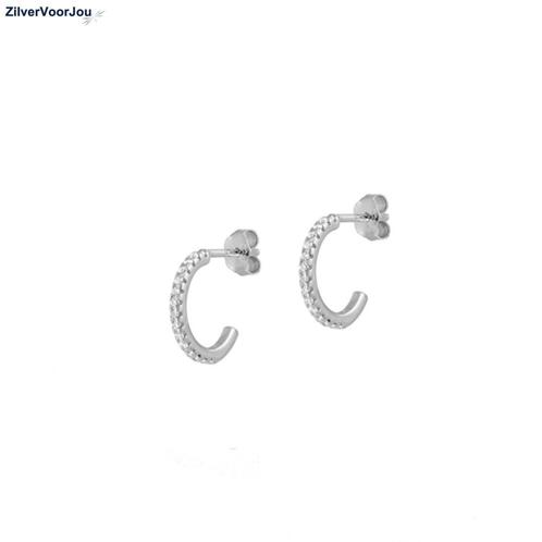 Zilveren kleine witte zirkoon steek creolen, Sieraden, Tassen en Uiterlijk, Oorbellen, Nieuw, Verzenden