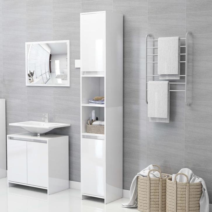 vidaXL Badkamerkast 30x30x183,5 cm bewerkt hout hoogglans, Huis en Inrichting, Badkamer | Badkamermeubels, Nieuw, 150 tot 200 cm