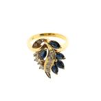 18 krt. Gouden ring met saffier en diamant | 0,18 ct., Gebruikt, Overige kleuren, Ophalen of Verzenden, Kleiner dan 17