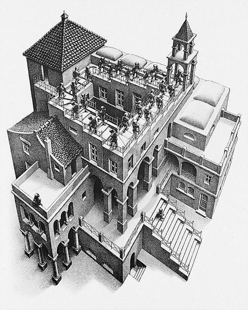 Kunstdruk M. C. Escher - Treppauf und Treppab 55x65cm, Huis en Inrichting, Woonaccessoires | Schilderijen, Tekeningen en Foto's