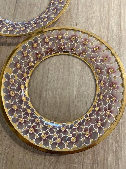 Gebak/taartset (14) - madeliefje - Glas - emailleerde, Antiek en Kunst, Antiek | Meubels | Tafels