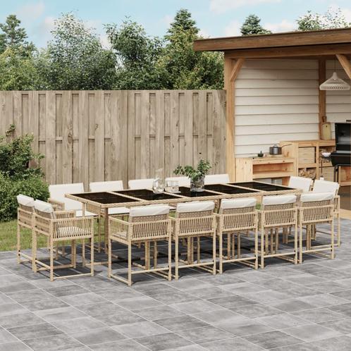 vidaXL 15-delige Tuinset met kussens poly rattan beige, Tuin en Terras, Tuinsets en Loungesets, Tuinset, Nieuw, 4 zitplaatsen