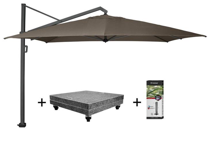 Icon zweefparasol 400x300 cm havanna met 150 KG voet en hoes, Tuin en Terras, Parasols, Nieuw, Ophalen of Verzenden