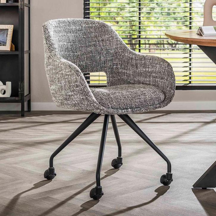 *WOONWINKEL* Moderne Eetkamerstoel Op Wieltjes Grijs, Huis en Inrichting, Stoelen, Grijs, Nieuw, Stof, Verzenden