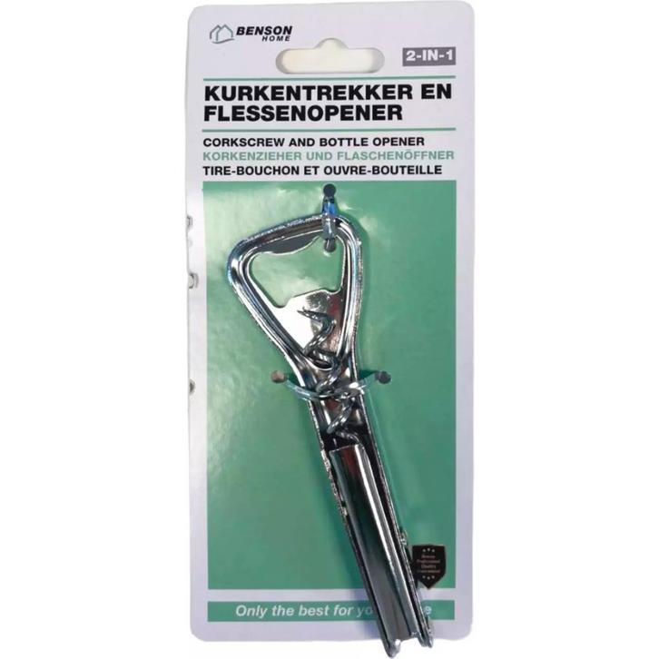 Benson 2-in-1 kurkentrekker en flesopener - ergonomisch o..., Huis en Inrichting, Keuken | Keukenbenodigdheden, Nieuw, Ophalen of Verzenden