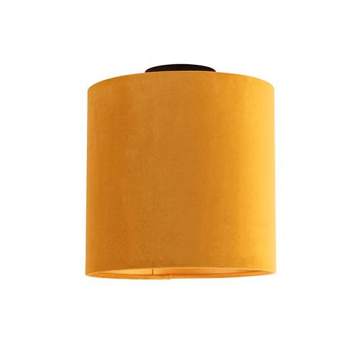 Plafondlamp met velours kap oker met goud 25 cm - Combi, Huis en Inrichting, Lampen | Plafondlampen, Nieuw, Overige materialen