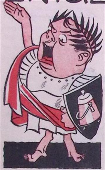 Verbeelding van Mussolini op spotprent (lijst optie) beschikbaar voor biedingen