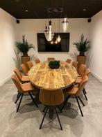 Ovale tafel robuuste tafels stoere eiken ovaal eettafel, Huis en Inrichting, 200 cm of meer, Nieuw, Industrieel landelijk eiken boomstamtafel
