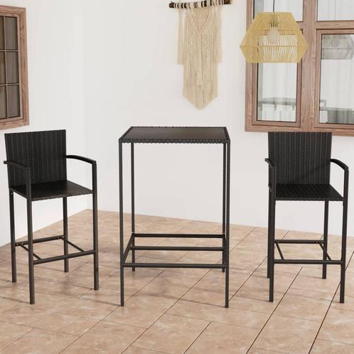 vidaXL 3-delige Tuinbarset poly rattan zwart, Tuin en Terras, Tuinsets en Loungesets, Nieuw, 2 zitplaatsen, Rotan, Verzenden