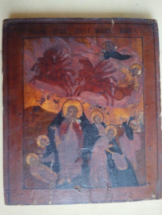 Icoon - Vurige hemelvaart van de profeet Elia - Hout, Antiek en Kunst, Kunst | Niet-Westerse kunst