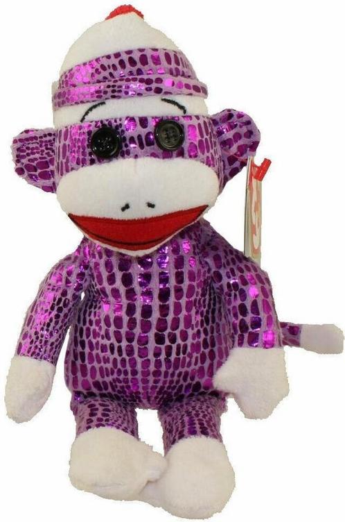 Ty Beanies Sock Monkey Aap Paars 15 cm, Kinderen en Baby's, Speelgoed | Knuffels en Pluche, Ophalen of Verzenden