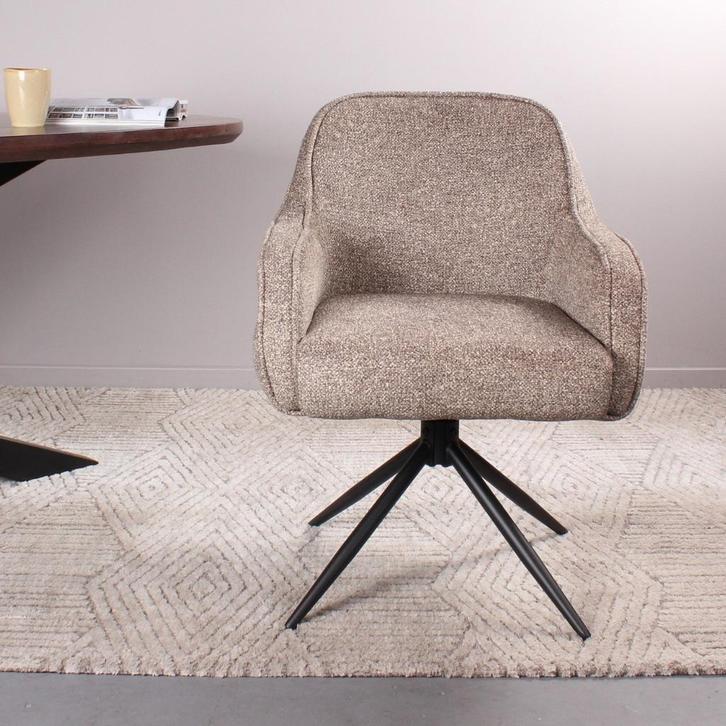Eetkamerstoel met armleuning | Stof | Taupe | DS4U Loisa, Huis en Inrichting, Stoelen, Nieuw, Ophalen of Verzenden