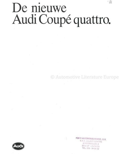 1985 AUDI COUPÉ BROCHURE DUTCH, Boeken, Auto's | Folders en Tijdschriften, Audi