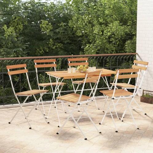 vidaXL 7-delige Bistroset inklapbaar massief acaciahout en, Tuin en Terras, Tuinsets en Loungesets, Nieuw, 6 zitplaatsen, Hardhout